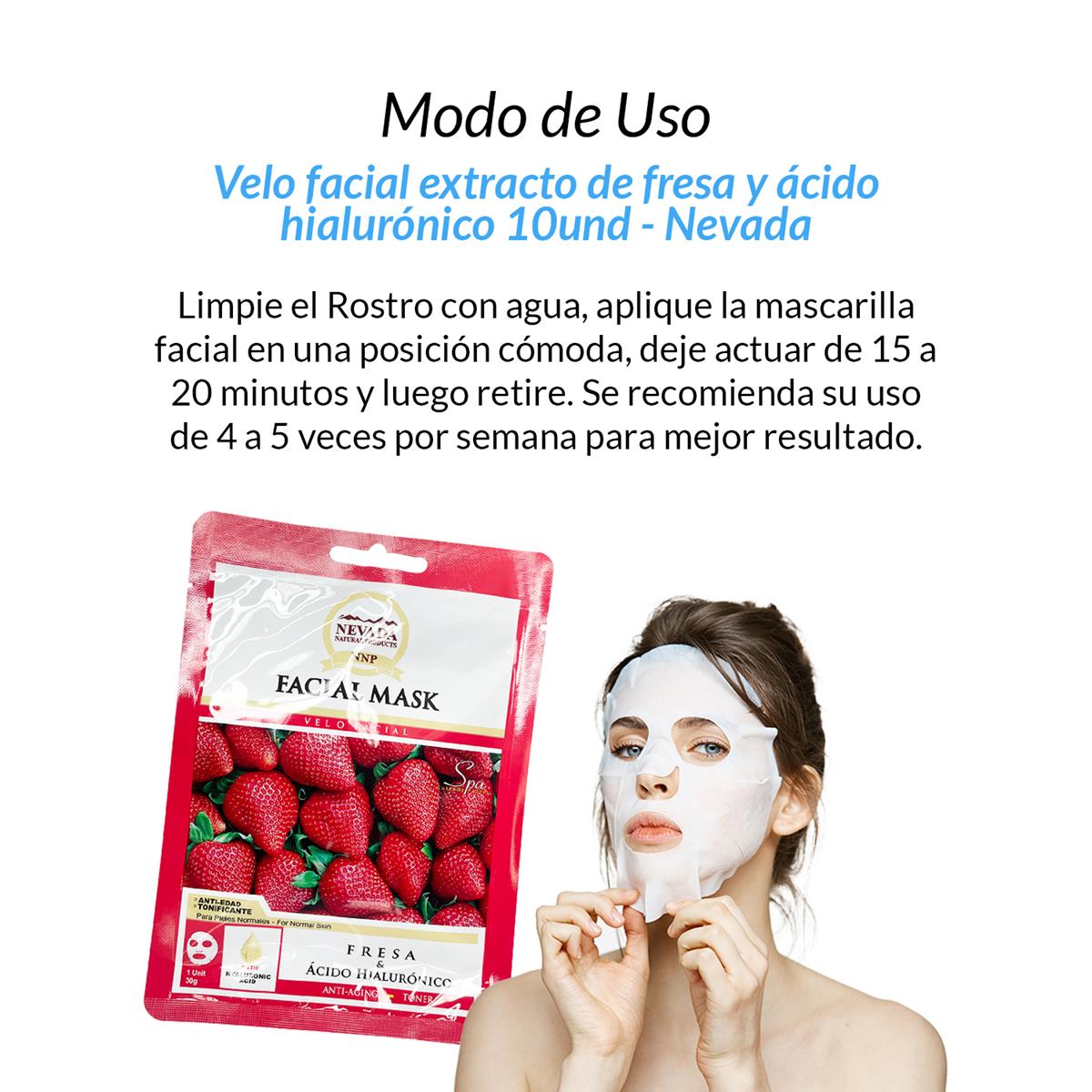 ¡LIQUIDACIÓN! Velo facial extracto de fresa y ácido hialurónico 10und