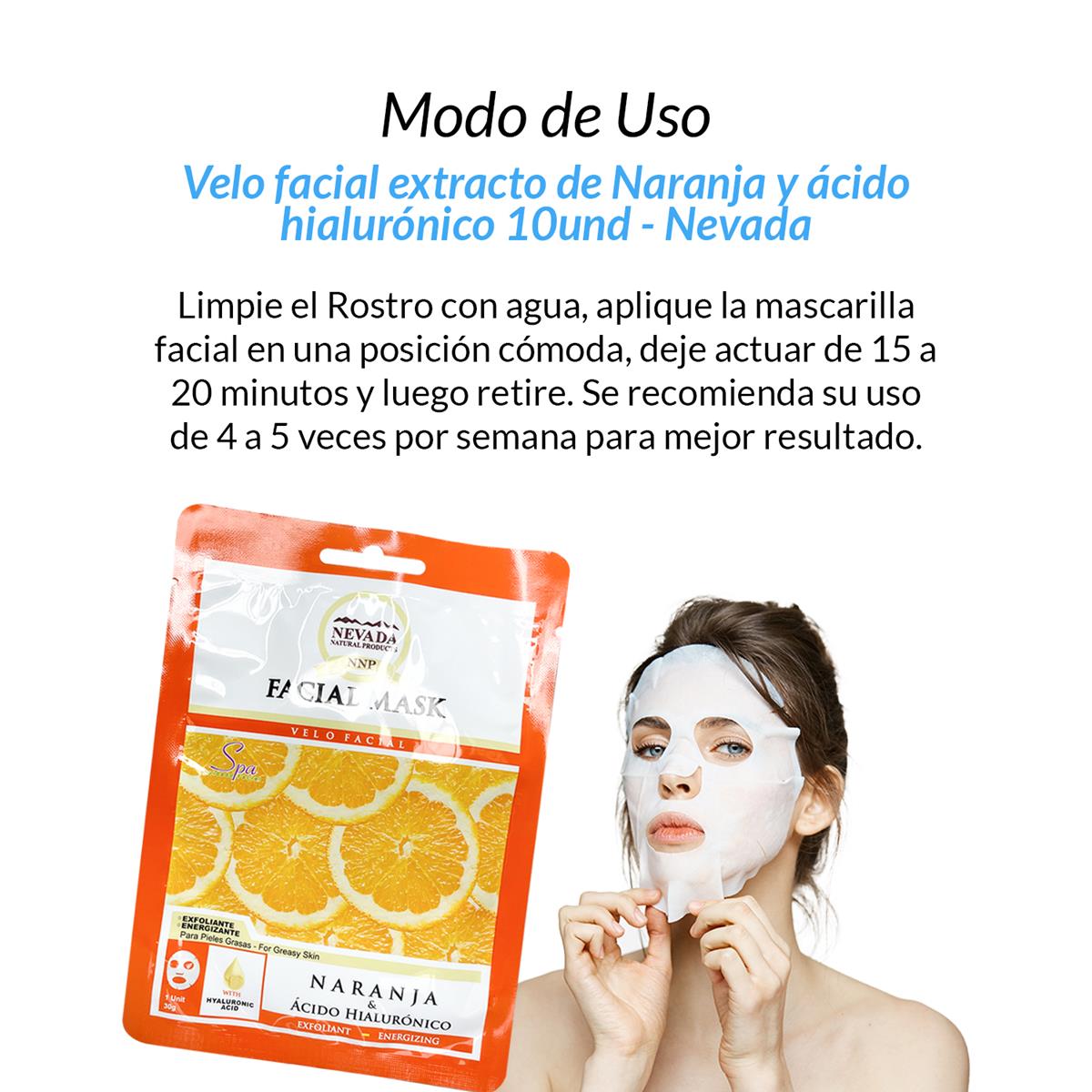 Velo facial extracto de naranja y ácido hialurónico 10unid