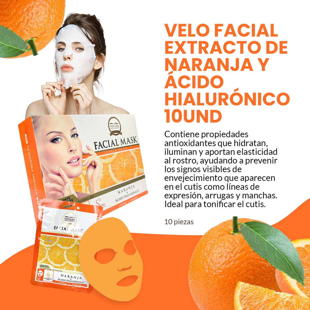 Velo facial extracto de naranja y ácido hialurónico 10unid
