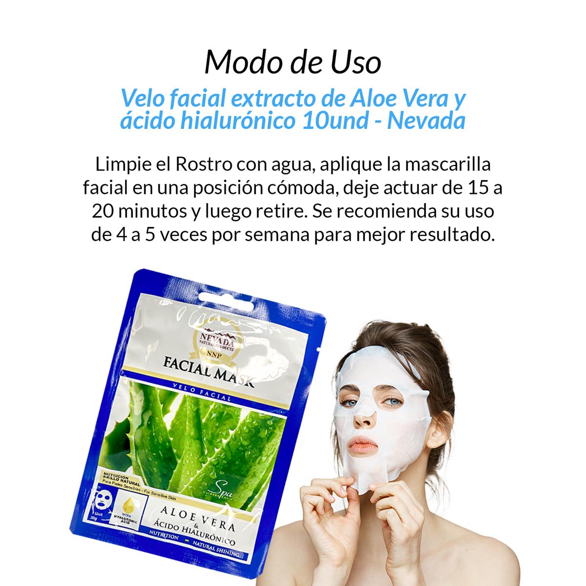 Velo facial extracto de aloe vera y ácido hialurónico 10unid