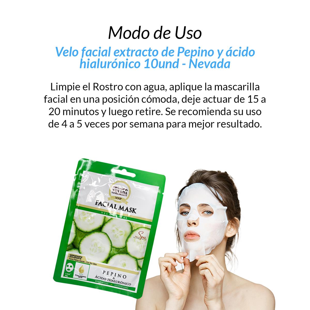 Velo facial extracto de pepino y ácido hialurónico 10unid