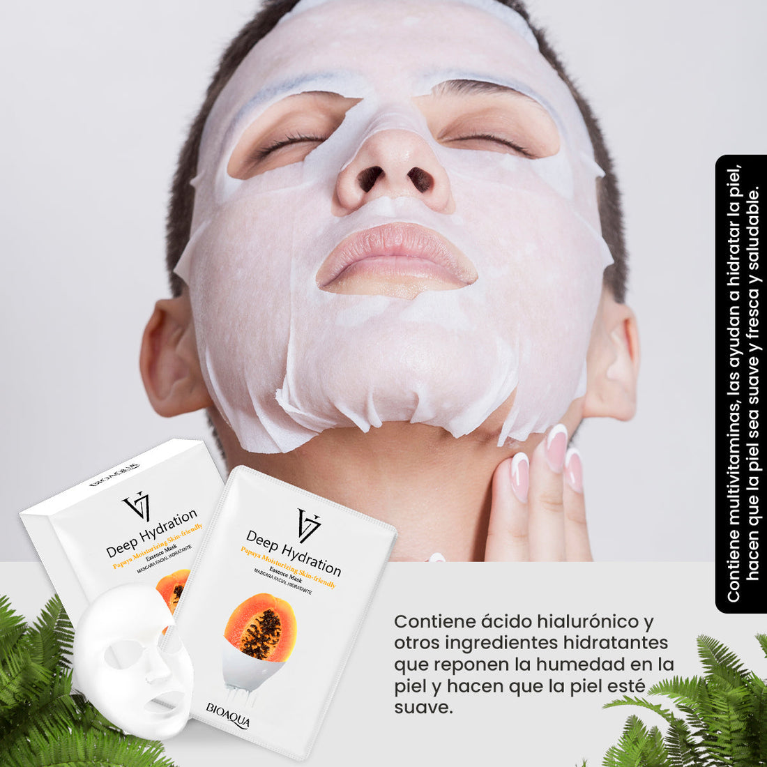 BIOAQUA Mascarilla Facial V7 de Esencia de Papaya – Paquete x10 (30g c/u)