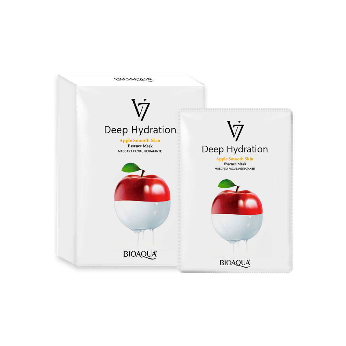 BIOAQUA Mascarilla Facial V7 de Esencia de Manzana – Hidratación Profunda – Paquete x10 (30g c/u)