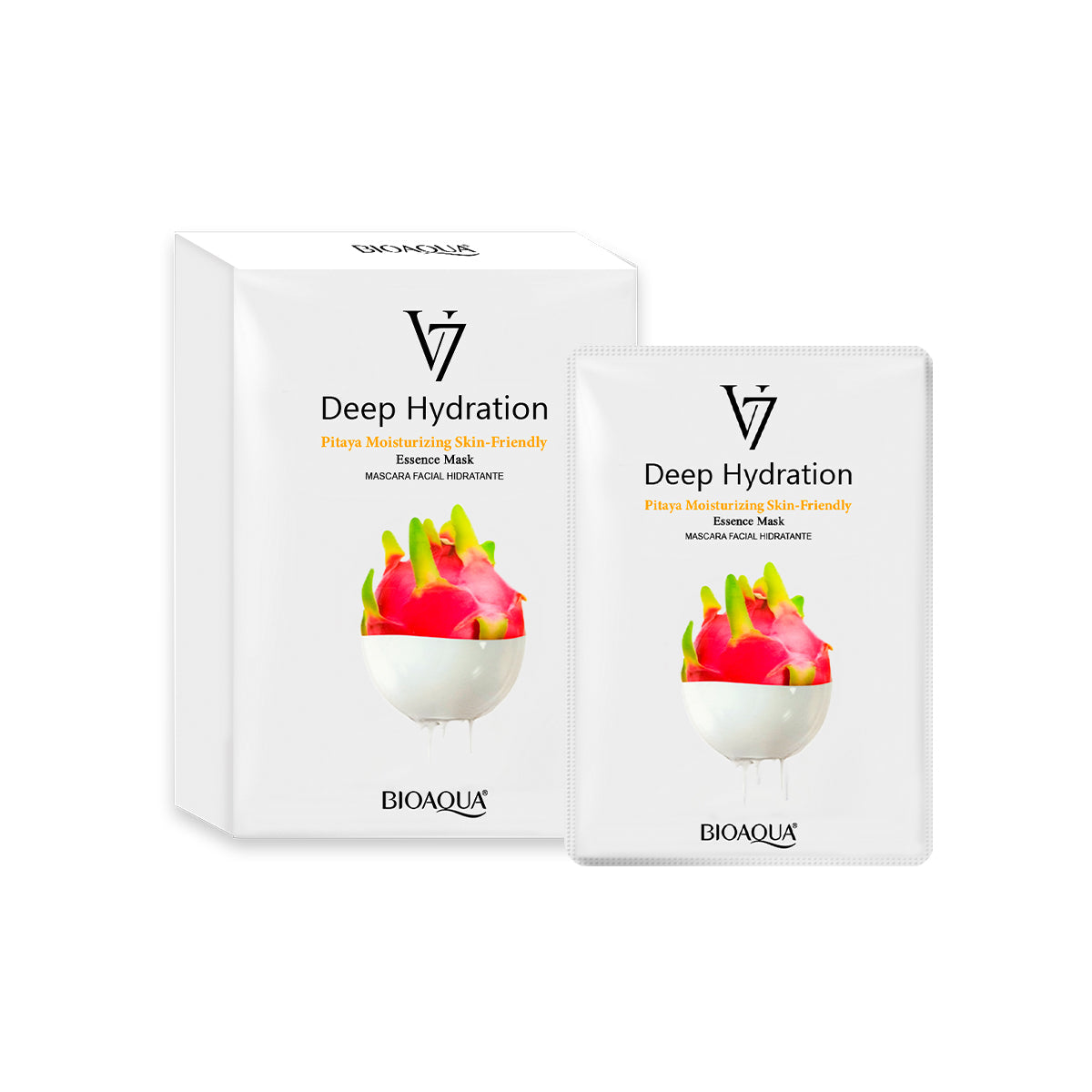 BIOAQUA Mascarilla Facial V7 de Esencia de Pitahaya – Hidratación Profunda – Paquete x10 (30g c/u)