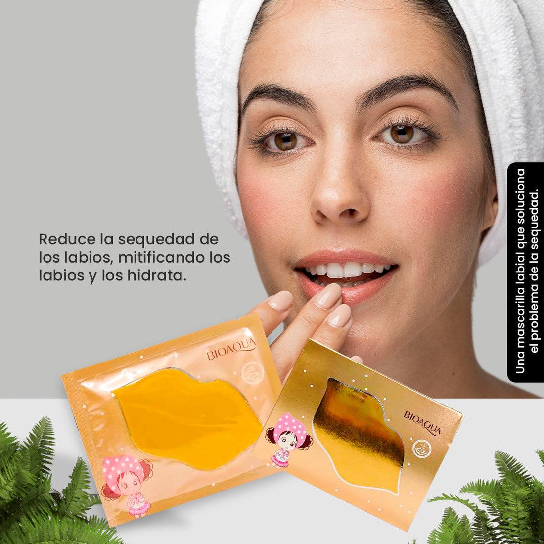 BIOAQUA Mascarilla Labial de Colágeno Cristalina Dorada – Hidratación – Paquete x10 (8g c/u)