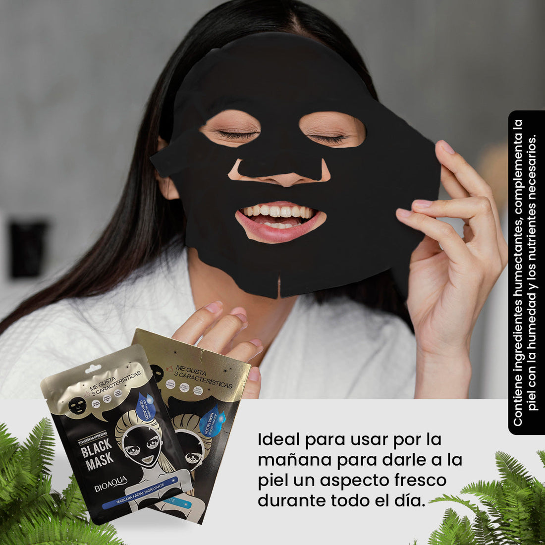 BIOAQUA Mascarilla Negra Hidratante con Ácido Hialurónico – Paquete x10 (30g c/u)