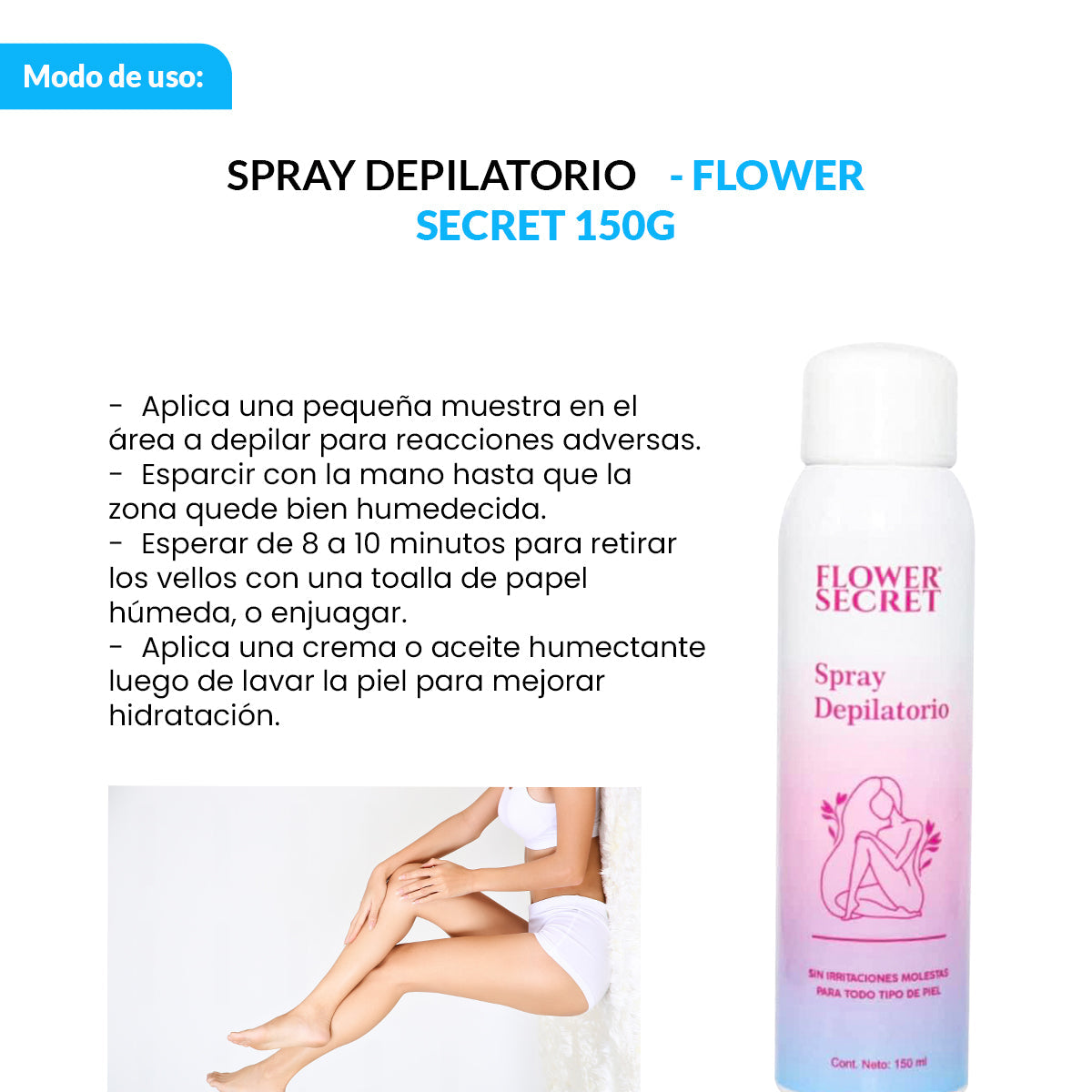 FLOWER SECRET – DEPILACIÓN RÁPIDA Y SUAVE – SPRAY DEPILATORIO 150ml