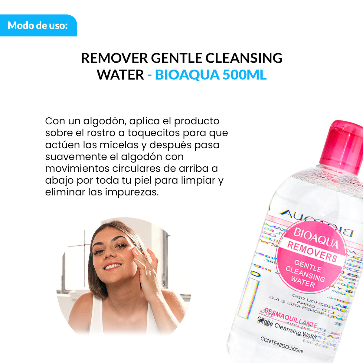 BIOAQUA Remover Gentle Cleansing Water – Agua Micelar Suave – 500ml