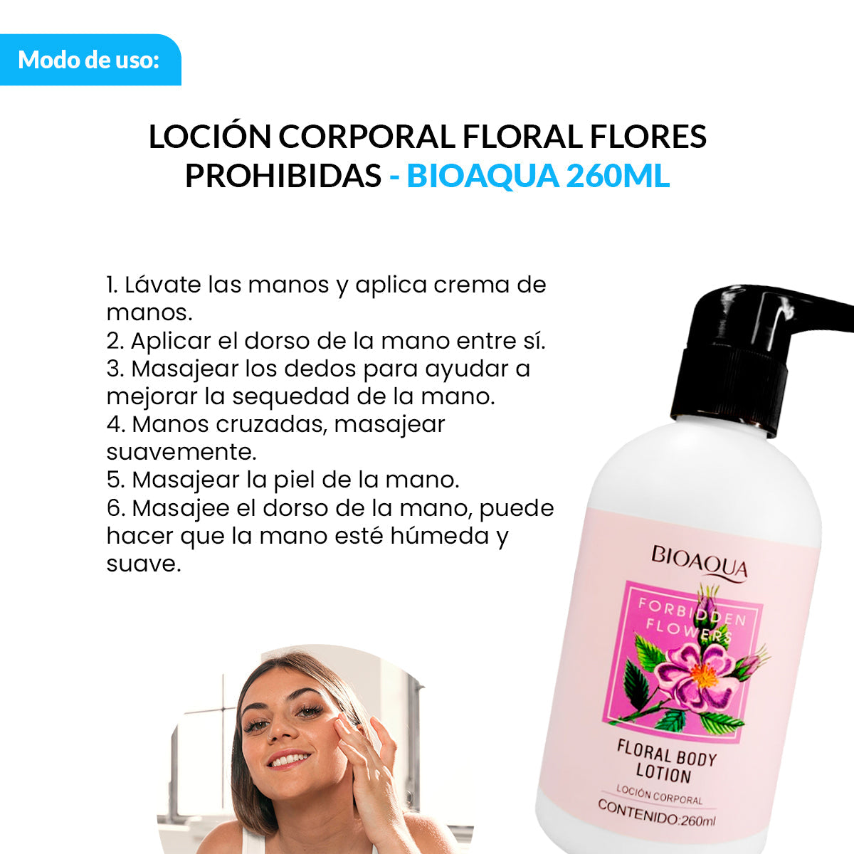 ¡liquidación! BIOAQUA Loción Corporal Floral Flores Prohibidas – Hidratación – 260ml
