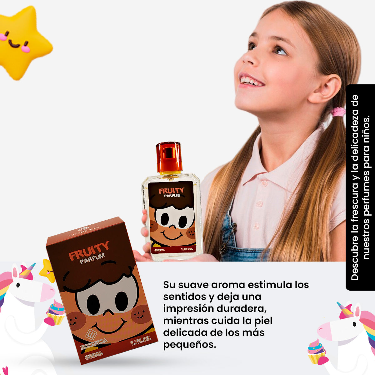¡LIQUIDACIÓN! ECORINCIA – PERFUME INFANTIL SUAVE – FRUITY PARFUM CARICATURA – 50ML
