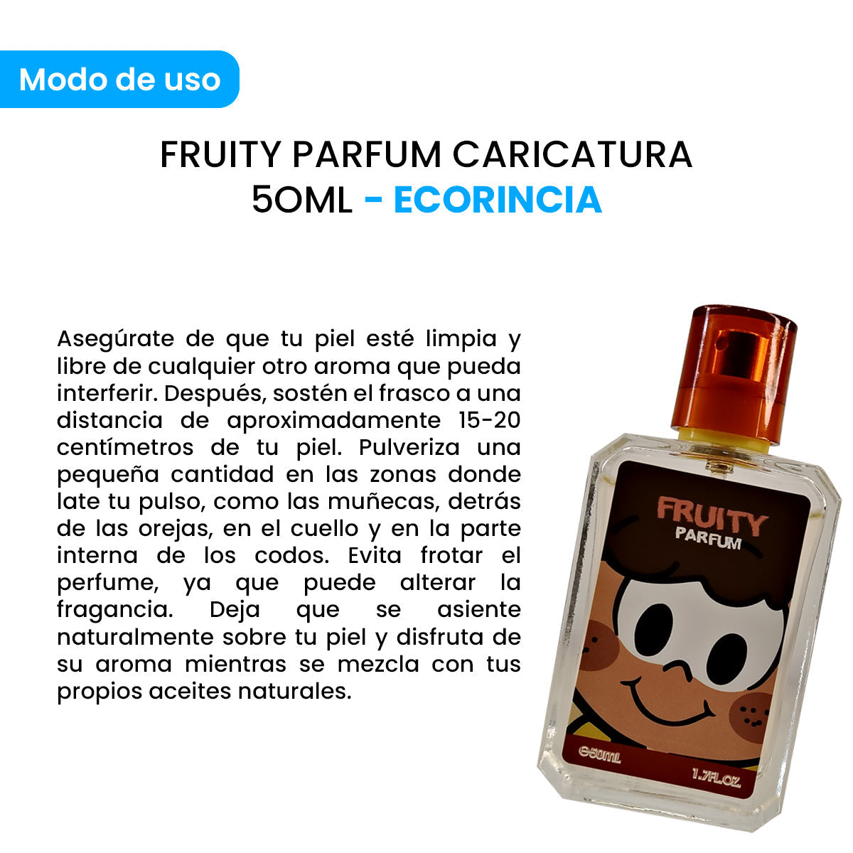 ¡LIQUIDACIÓN! ECORINCIA – PERFUME INFANTIL SUAVE – FRUITY PARFUM CARICATURA – 50ML