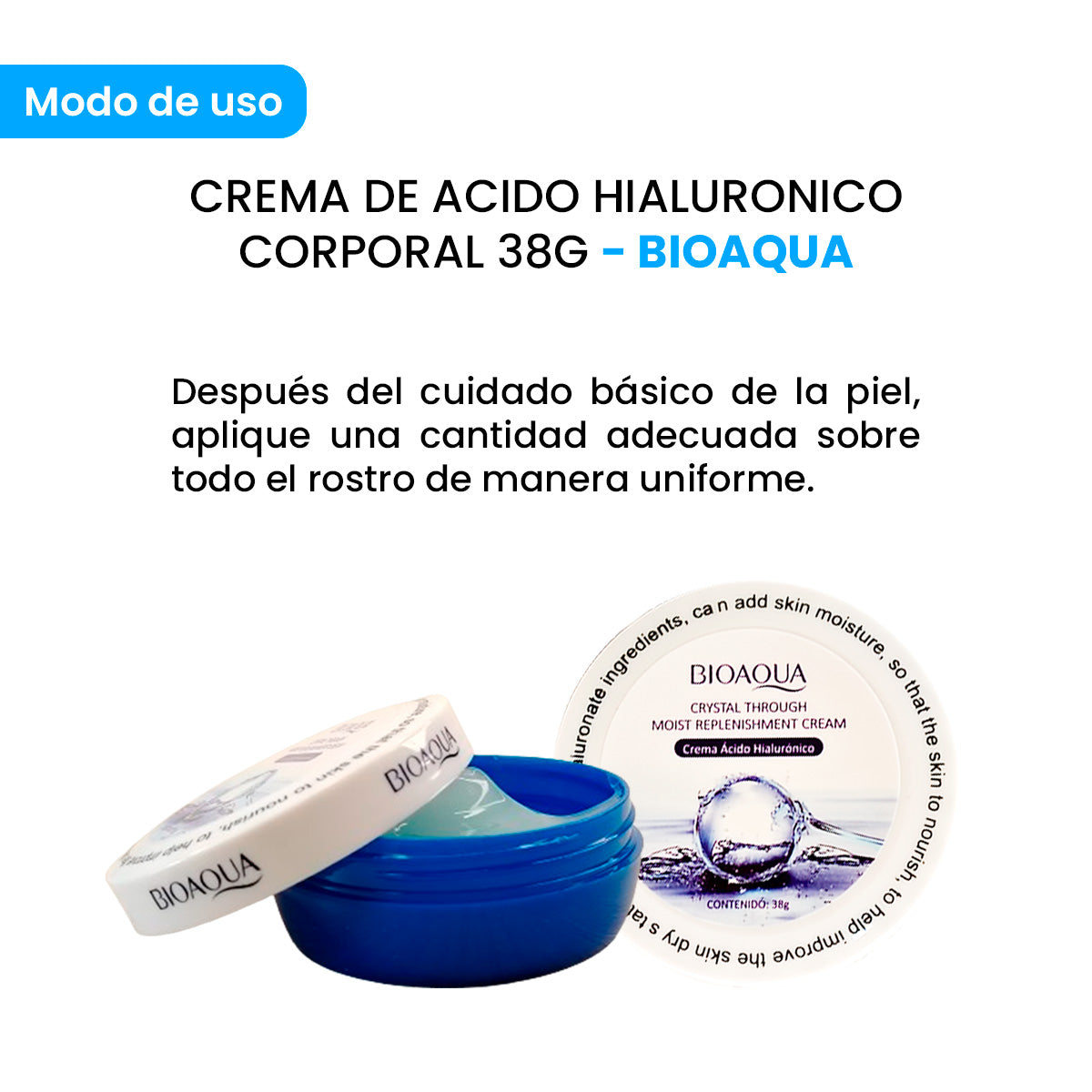 ¡liquidación! BIOAQUA Crema de Ácido Hialurónico Corporal – Hidratante – 38g