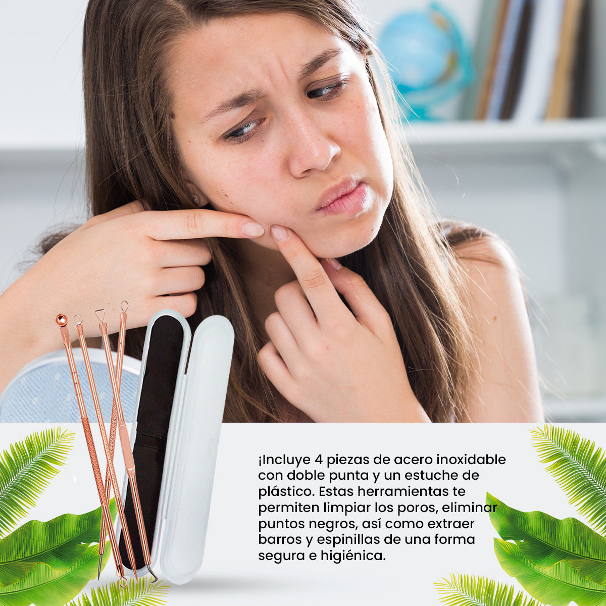 FLOWER SECRET – EXTRACCIÓN DE ACNÉ Y PUNTOS NEGROS – SET EXTRACTOR DE ACNÉ – 4 PIEZAS