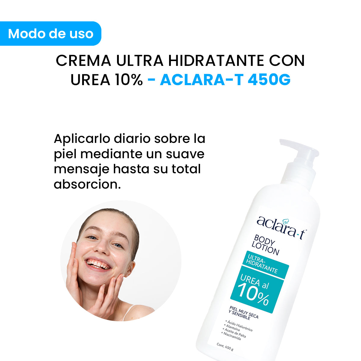 Aclara-T Body Lotion Corporal con 10% Urea – para Piel Seca y Sensible – 450g