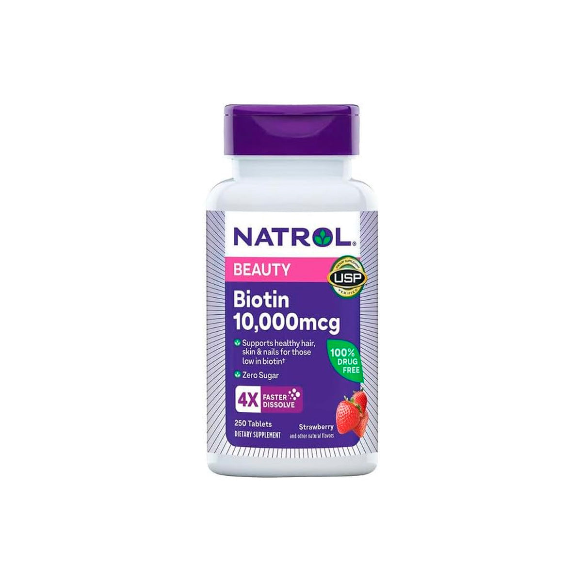 Biotina 10,000 Mcg sabor a Fresa - 250 Tabletas Natrol