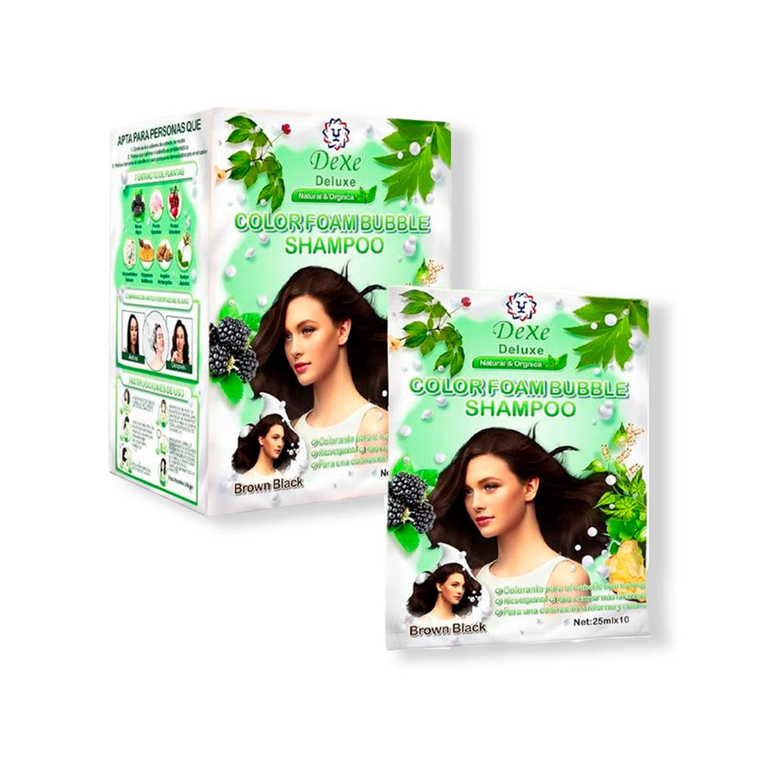 Shampoo pinta canas Marrón Oscuro Intenso - Dexe 10 piezas