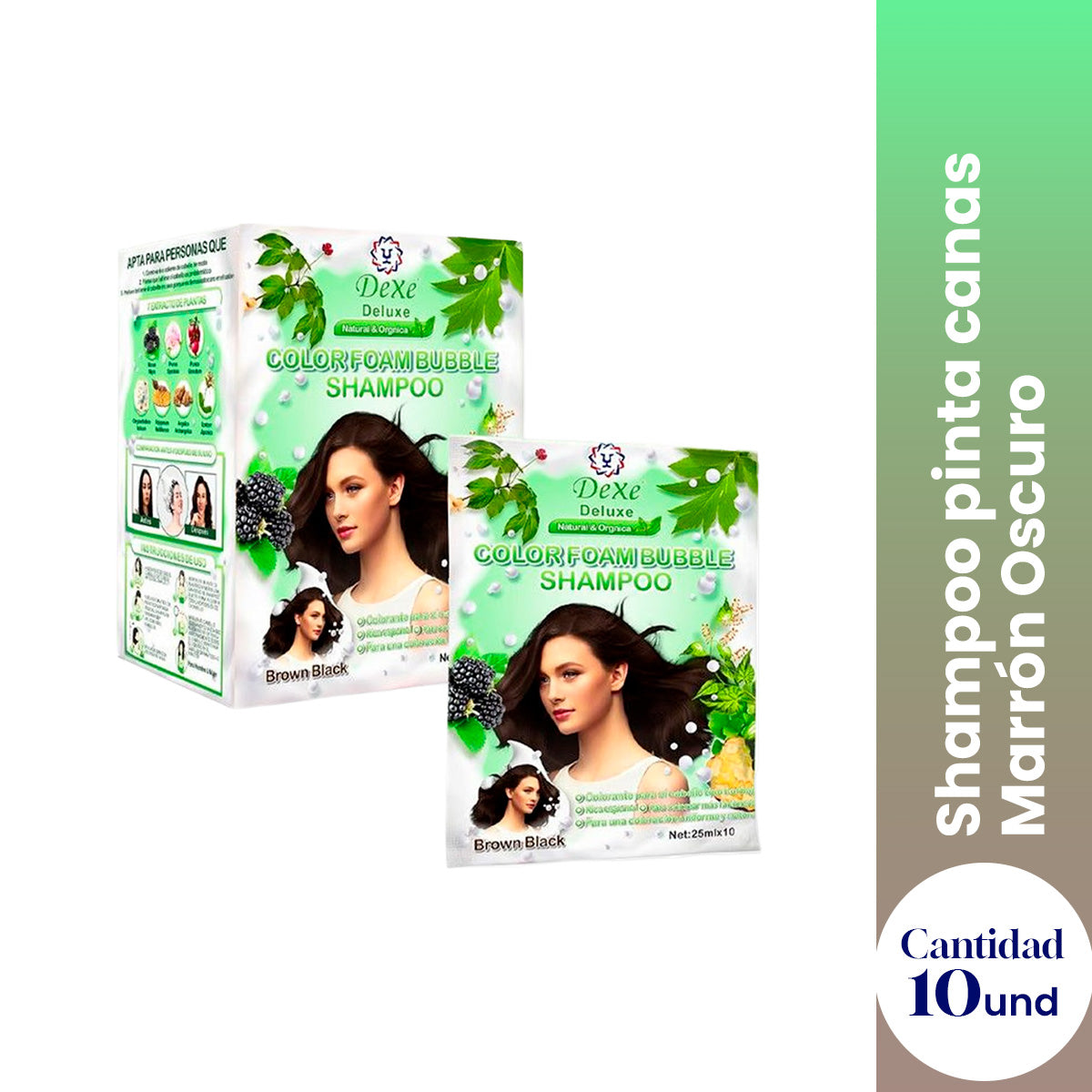 ¡liquidación! Shampoo pinta canas Marrón Oscuro Intenso - Dexe 10 piezas