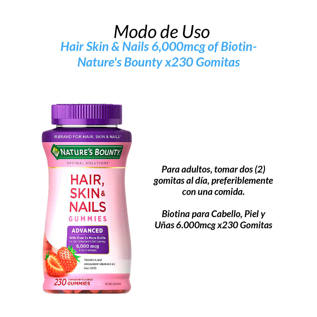 Hair Skin & Nails 6,000mcg of Biotin, 230 Gomitas