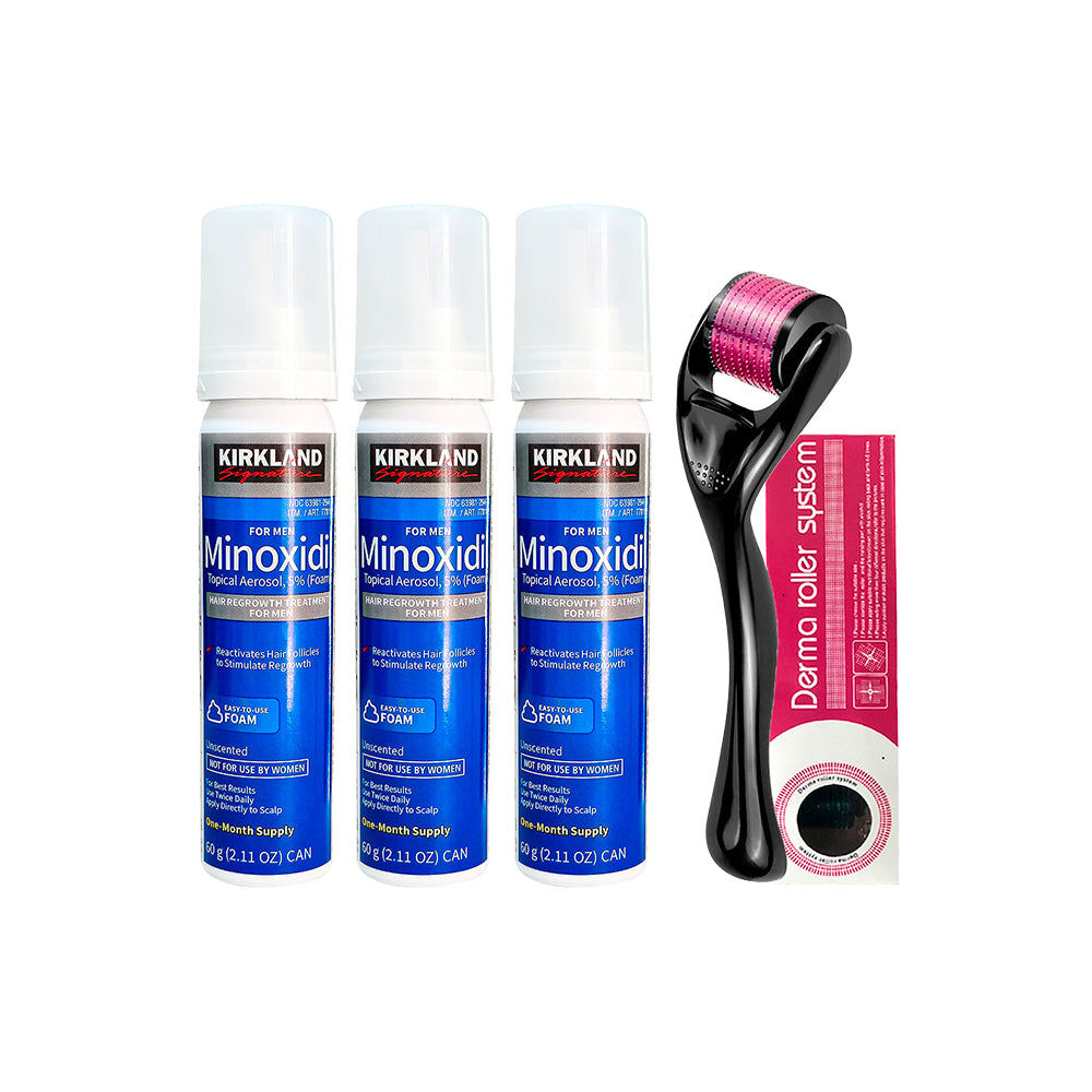 3 Minoxidil Espuma Kirkland + 1 Derma Roller 0.50 mm