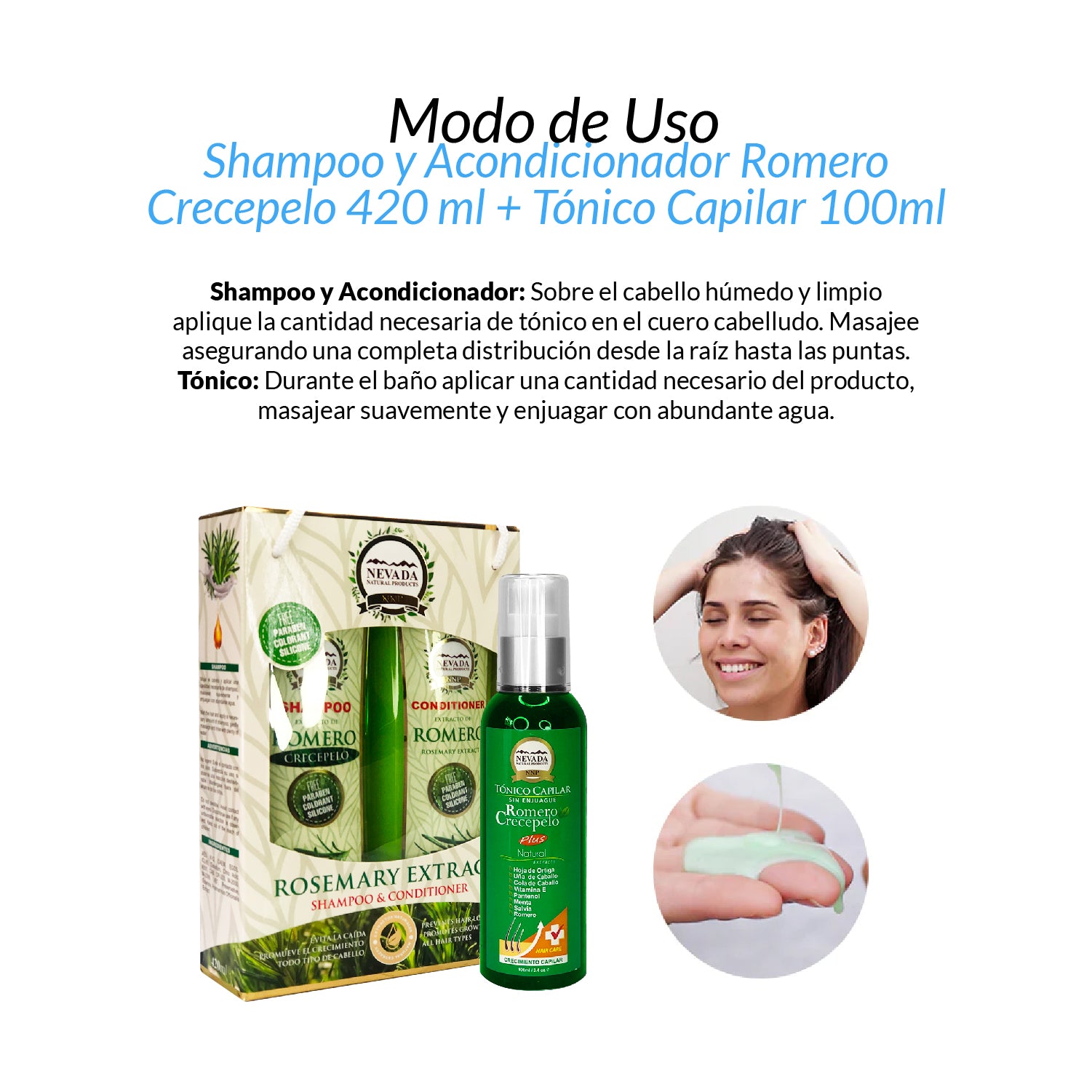 Shampoo y Acondicionador Romero Crecepelo 420 ml + Tónico Capilar 100ml