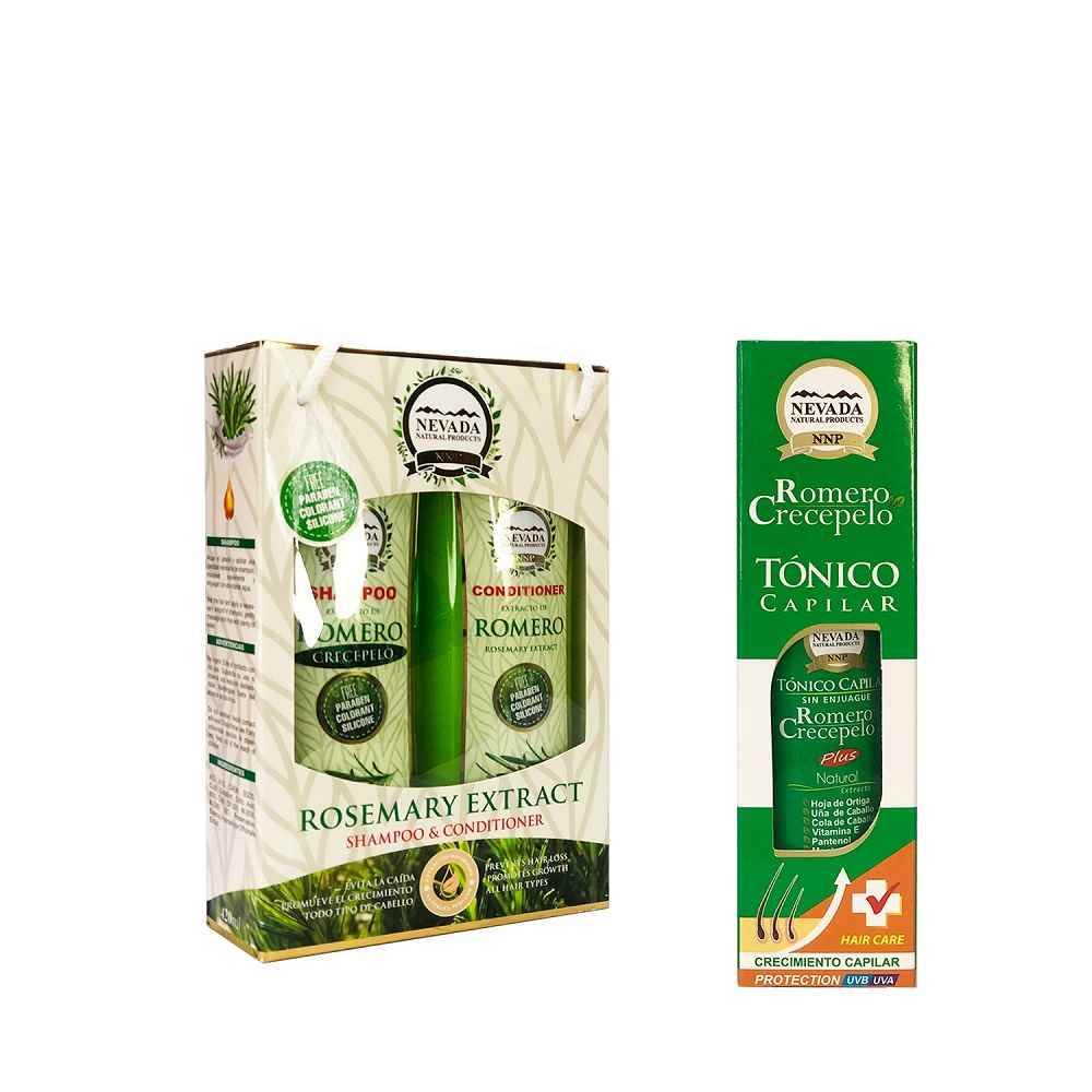 Shampoo y Acondicionador Romero Crecepelo 420 ml + Tónico Capilar 100ml