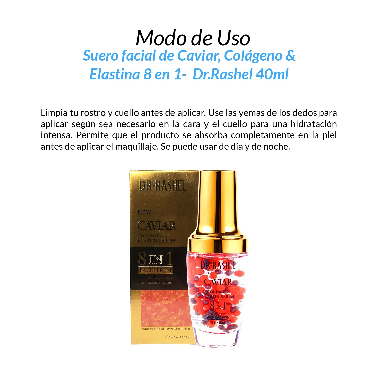 Suero facial de Caviar, Colágeno & Elastina 8 en 1 - Dr.Rashel 40ml