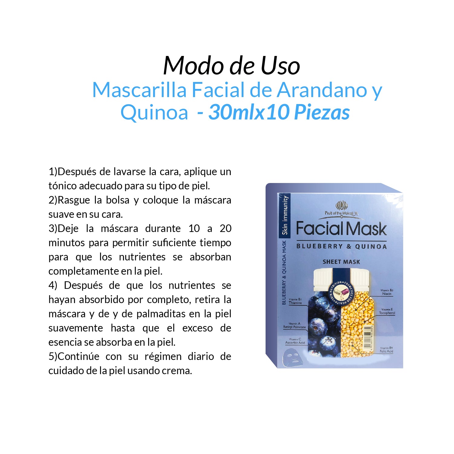 ¡liquidación! FRUIT OF THE WOKALI – MASCARILLA HIDRATANTE FACIAL – BLUEBERRY & QUINOA – 30mlx10und