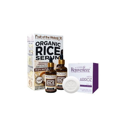 FRUIT OF THE WOKALI – CUIDADO FACIAL – SERUM DE ARROZ ORGÁNICO + JABÓN PLUS ÁCIDO HIALURÓNICO – 2x50ML + 1 UND