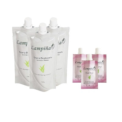 3 Crema Depiladora Corporal 120g + 3 Crema Depiladora Facial 15g - Lampiña