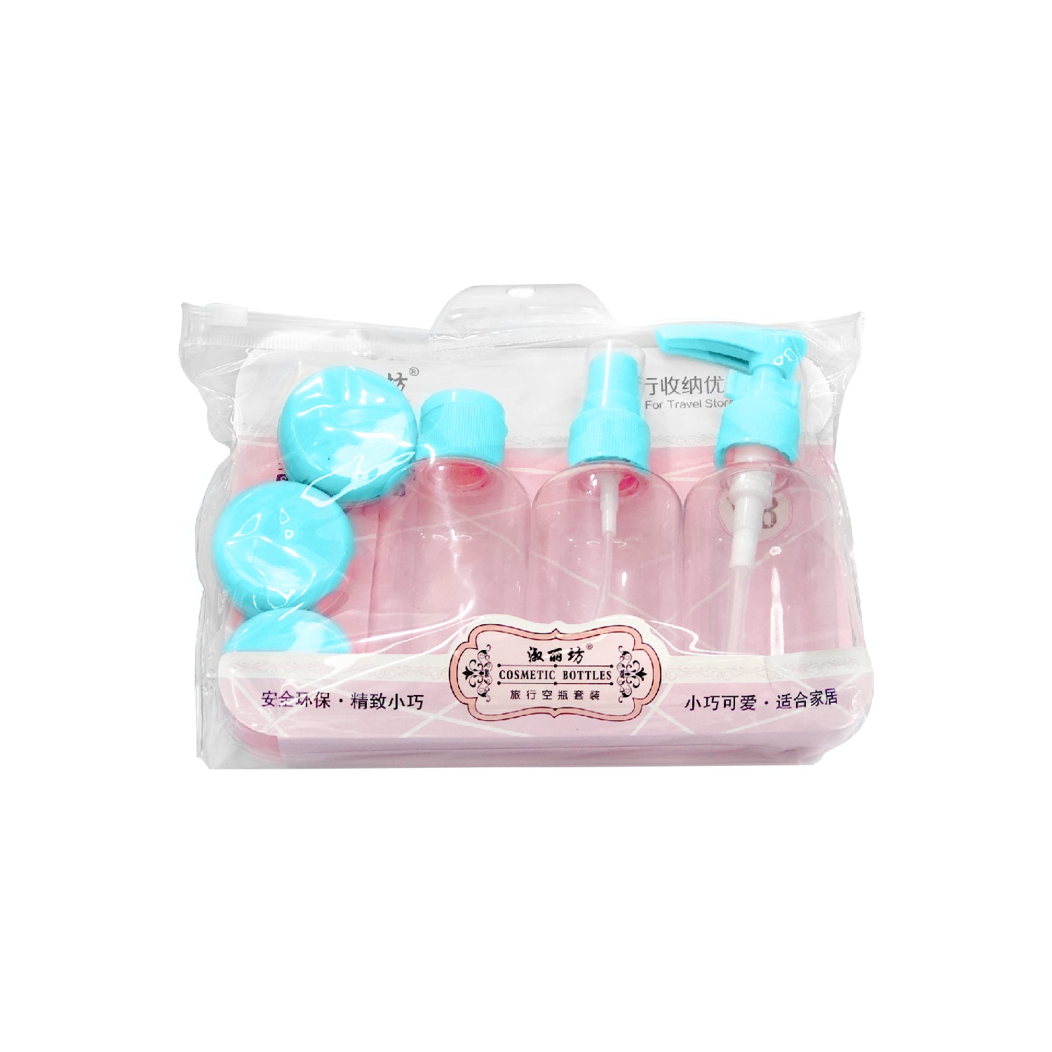 Kit Neceser Cremera de Viaje – 6 Piezas Turquesa – Transparente y Reutilizable