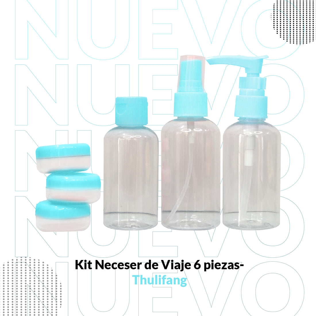 Kit Neceser Cremera de Viaje – 6 Piezas Turquesa – Transparente y Reutilizable
