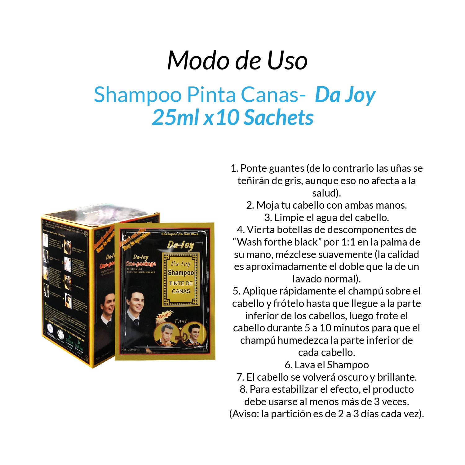 ¡liquidación! Shampoo Pinta Canas - Da Joy 25ml x10 Sachets