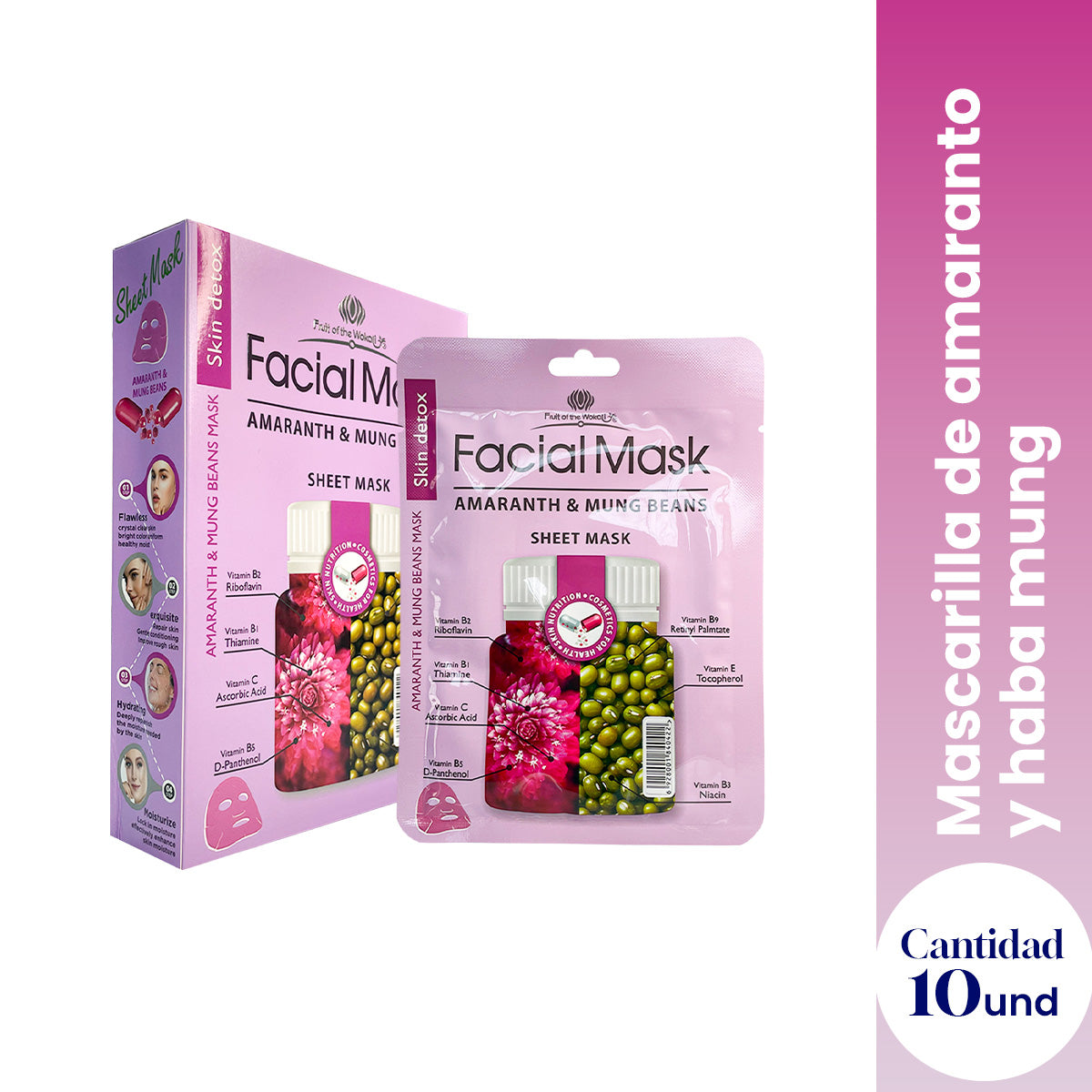 ¡liquidación! FRUIT OF THE WOKALI – MASCARILLA FACIAL REAFIRMANTE DE AMARANTO Y HABA MUNG – 30ML X 10 PIEZAS