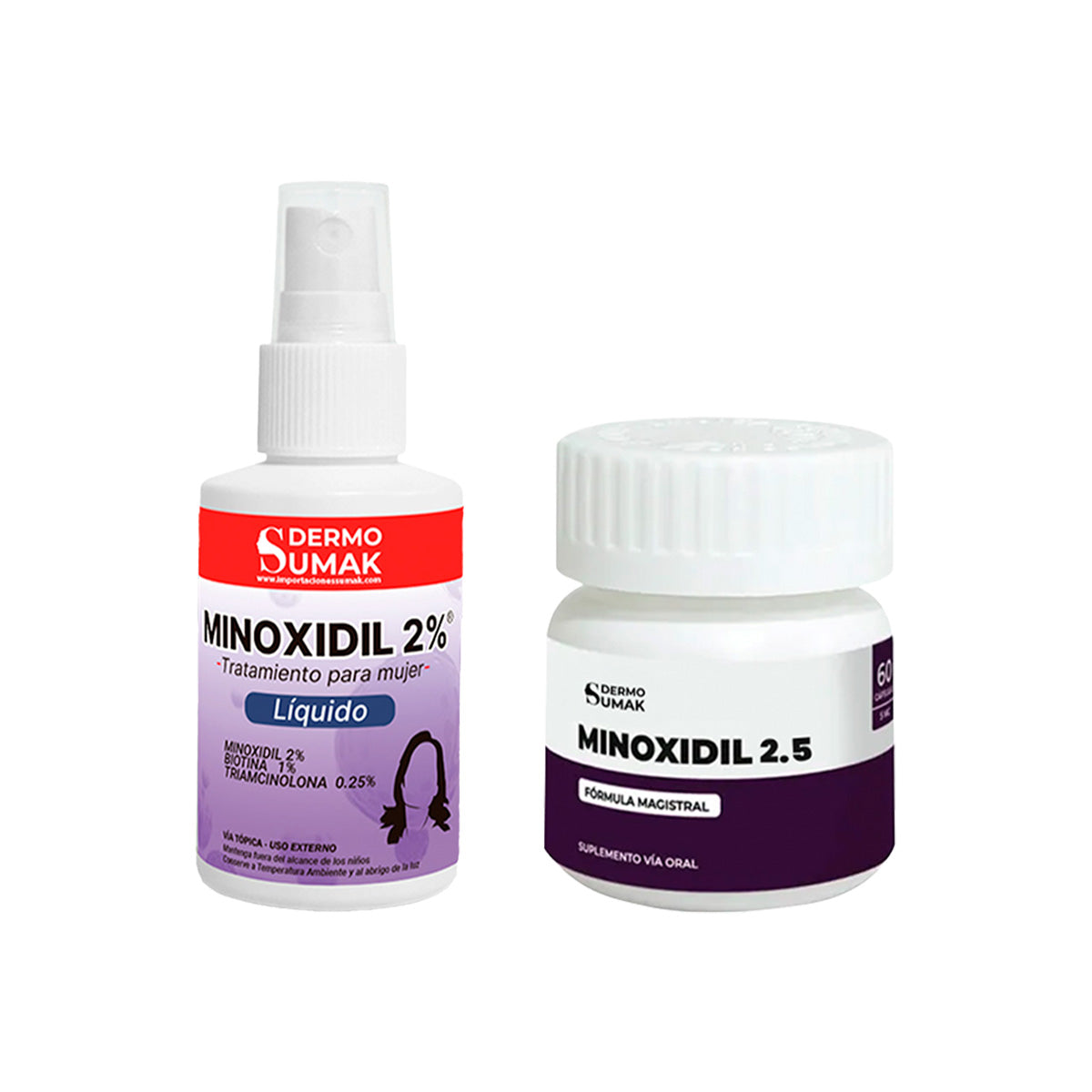 DUO Minoxidil Mujer: Cápsulas 2.5mg 60 cap + Loción 2% 60ml