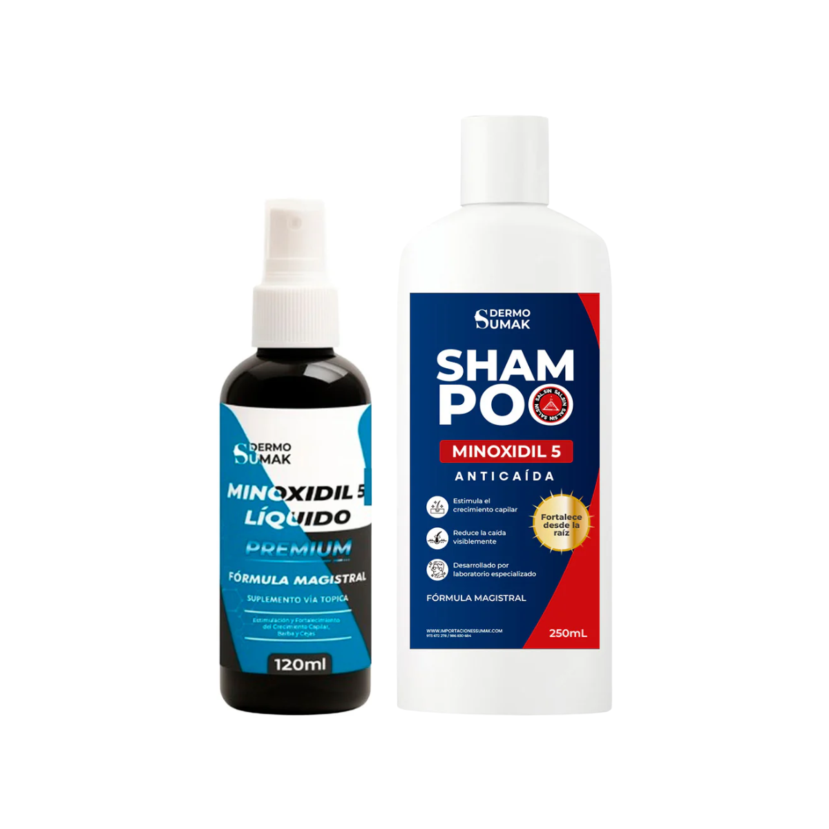 MINOXIDIL 5% EN LIQUIDO 120ML DERMO SUMAK + SHAMPOO 5% MINOXIDIL 250ML