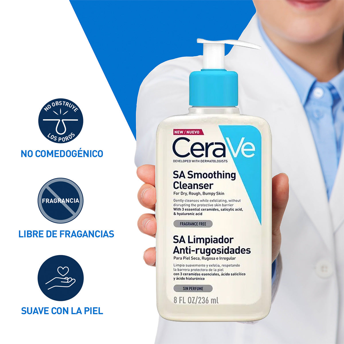 CeraVe Limpiador Suavizante SA Smoothing Cleanser 236ml + REGALO MOISTURISING LOTION 5ML