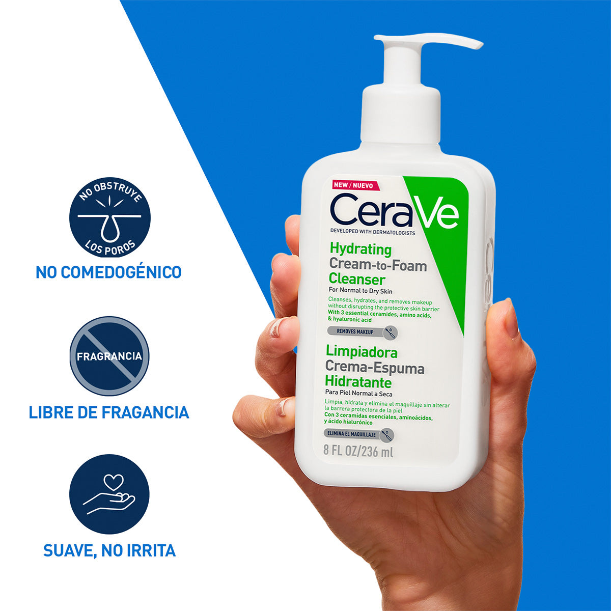 CeraVe Limpiador Crema Espumosa Hydrating Cream-to-Foam 236ml + REGALO SA SMOOTHING 5ML