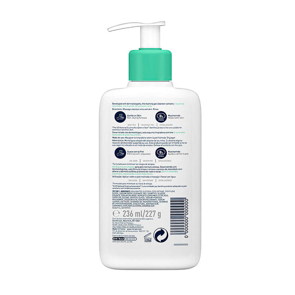 CeraVe Gel Limpiador Espumoso Foaming Cleanser 236ml + REGALO SA SMOOTHING 5ML
