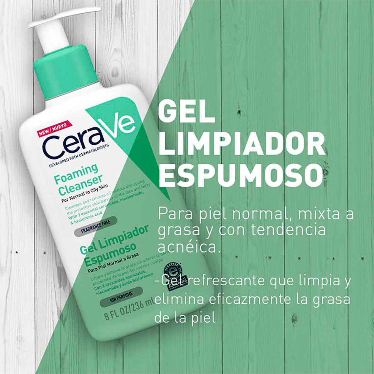 CeraVe Gel Limpiador Espumoso Foaming Cleanser 236ml + REGALO SA SMOOTHING 5ML