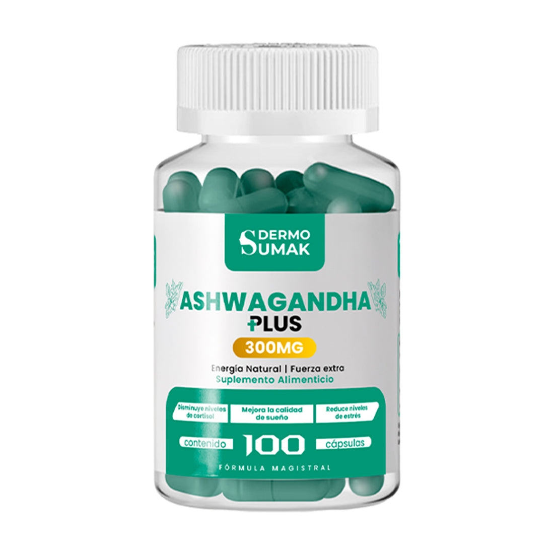 DERMO SUMAK – SUPLEMENTO PARA ESTRÉS, ENERGÍA Y BIENESTAR MENTAL – ASHWAGANDHA PLUS+ – 100 CÁPSULAS + REGALO PASTILLERO