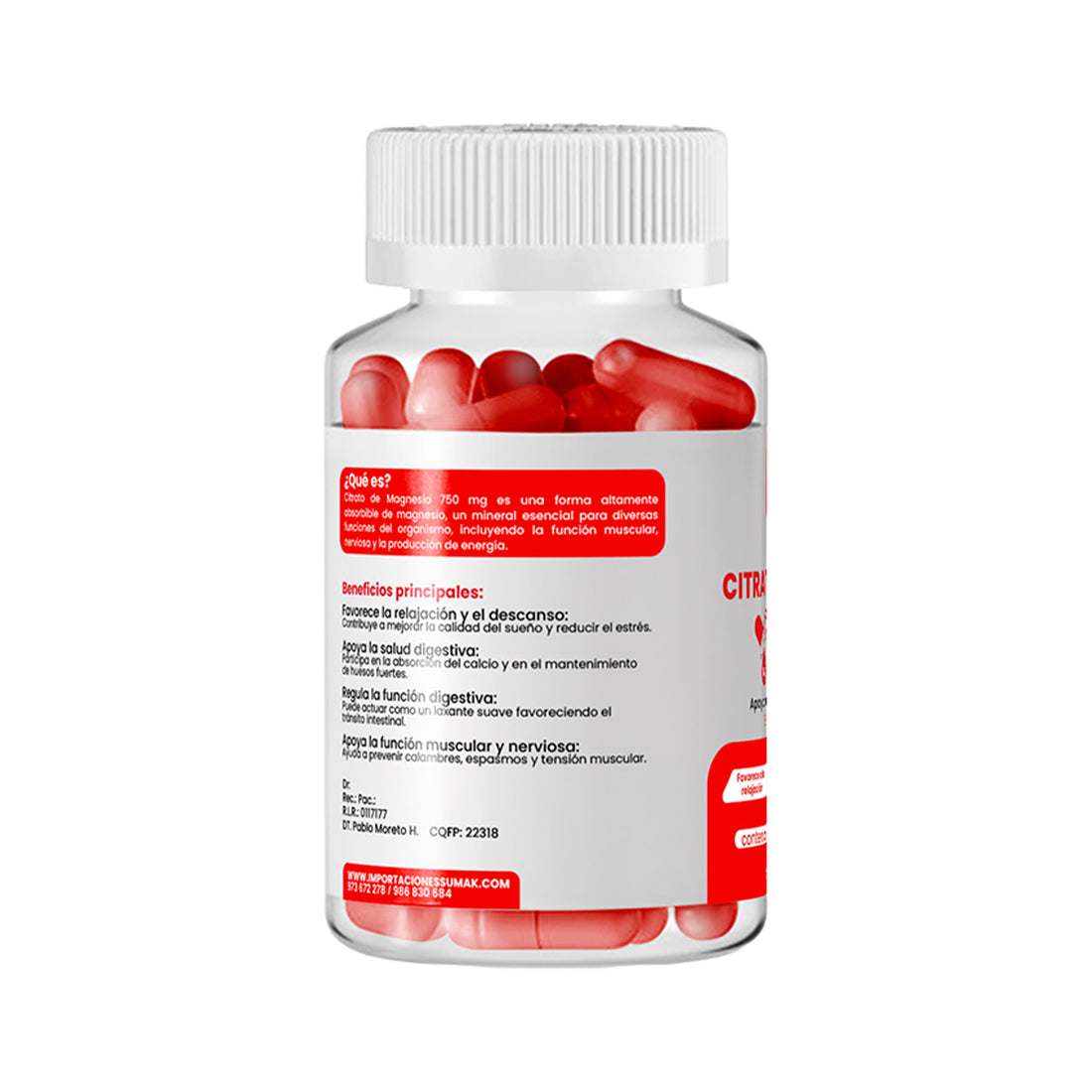DERMO SUMAK – SUPLEMENTO PARA SALUD MUSCULAR Y NERVIOS – CITRATO DE MAGNESIO PLUS – 100 CÁPSULAS