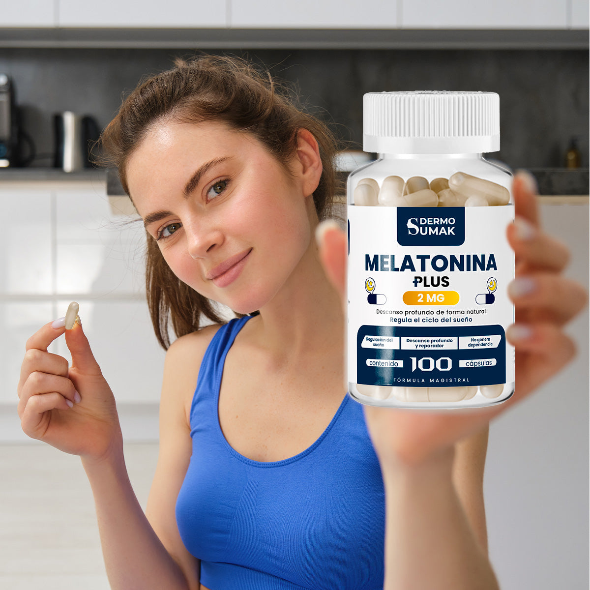 DERMO SUMAK – SUPLEMENTO PARA EL SUEÑO – MELATONINA 2MG – 100 CÁPSULAS + REGALO PASTILLERO