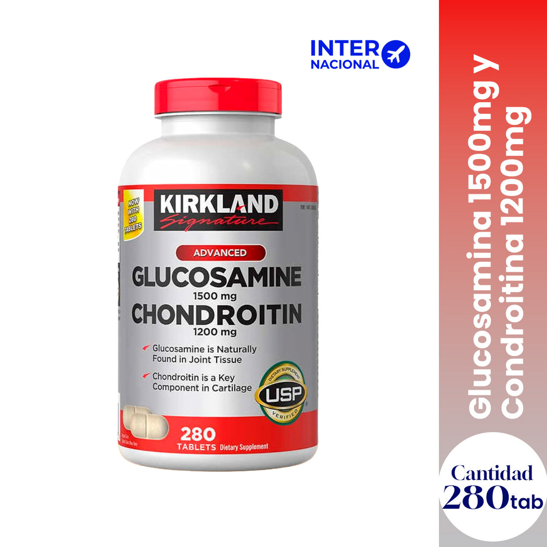 KIRKLAND SIGNATURE – SUPLEMENTO GLUCOSAMINA Y CONDROITINA – SALUD ARTICULAR Y MOVILIDAD – 280 TABLETAS