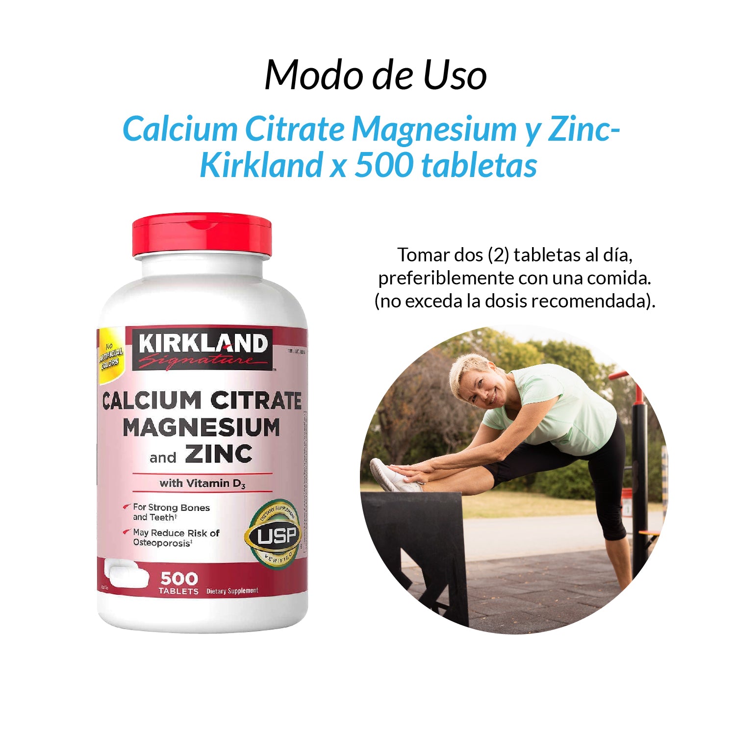 Kirkland - Suplemento Citrato de Calcio + Magnesio + Zinc + Vitamina D3 – Salud ósea y muscular – 500 mg - 500 Tabletas
