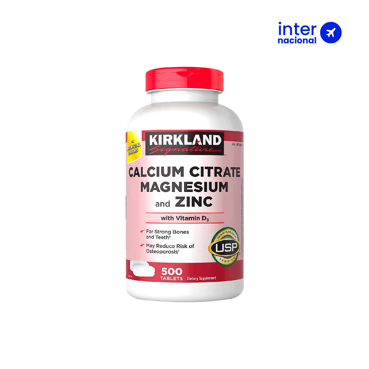 Kirkland - Suplemento Citrato de Calcio + Magnesio + Zinc + Vitamina D3 – Salud ósea y muscular – 500 mg - 500 Tabletas