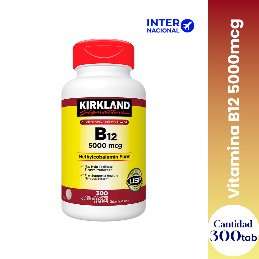 KIRKLAND VITAMINA B12 DE DISOLUCIÓN RÁPIDA 5000 MCG – ENERGÍA Y SISTEMA NERVIOSO – 300 COMPRIMIDOS