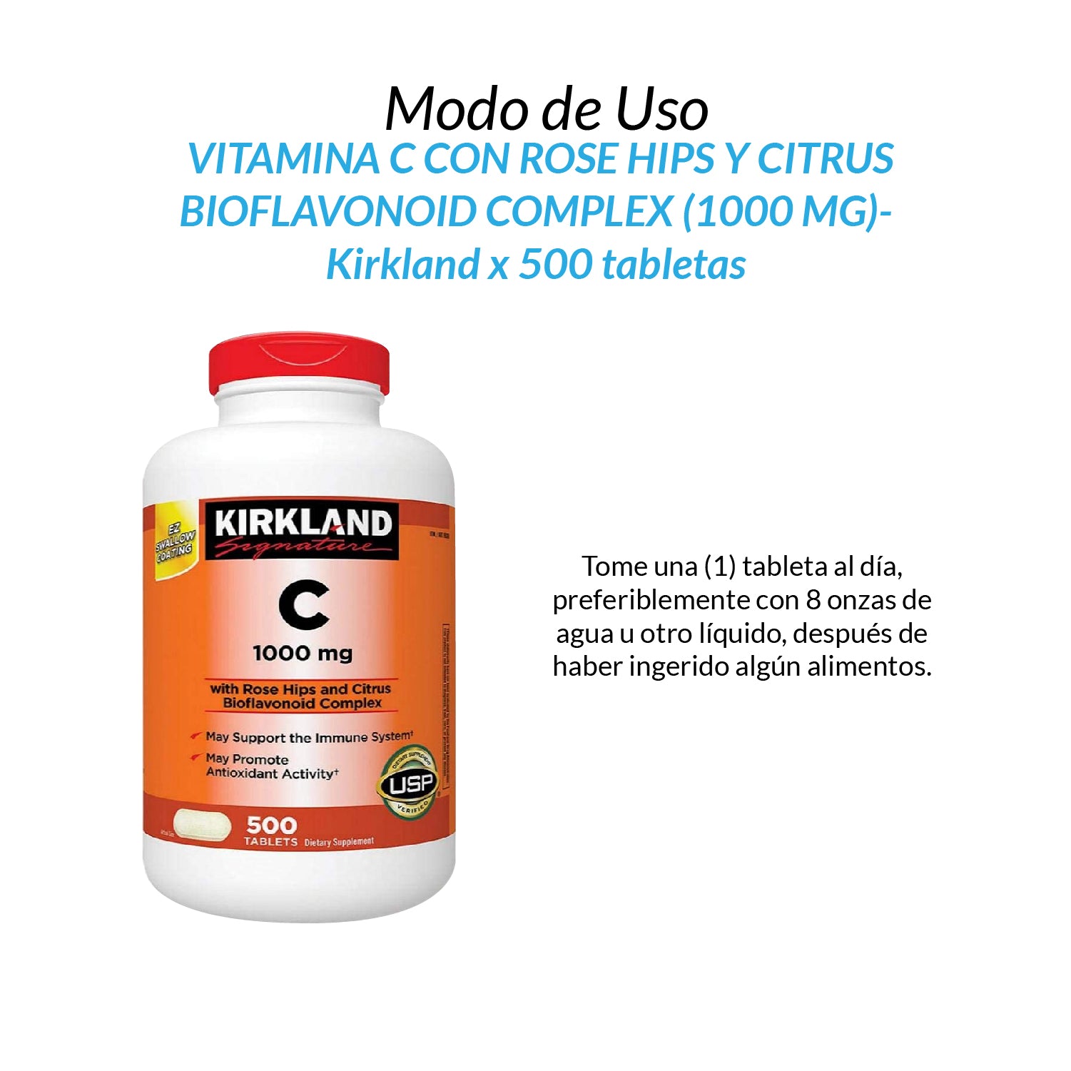 KIRKLAND – SUPLEMENTO VITAMINA C CON ESCARAMUJOS Y BIOFLAVONOIDES – 1000 MG – 500 TABLETAS