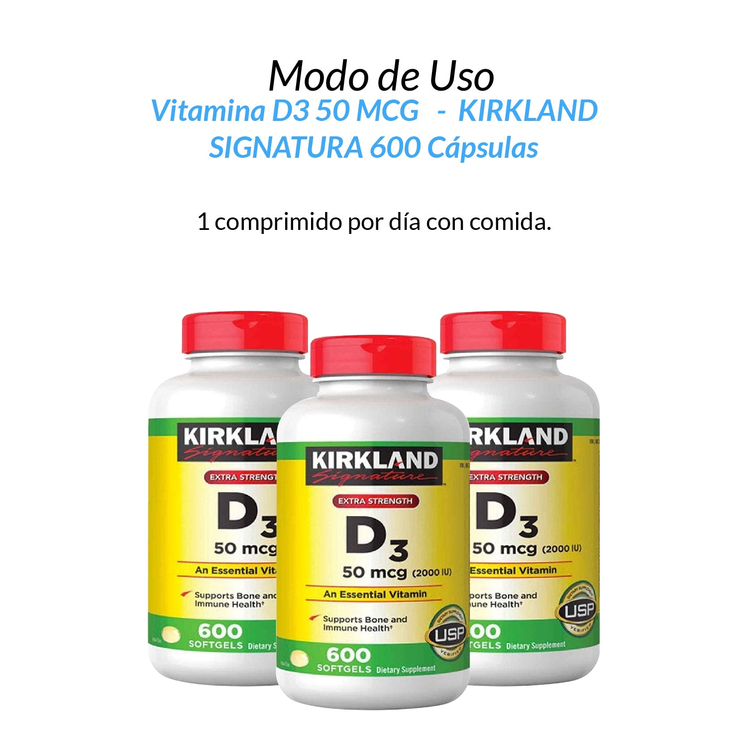 Kirkland - Suplemento Vitamina D3 2000 IU – Apoyo al sistema inmune y salud ósea – 600 cápsulas blandas