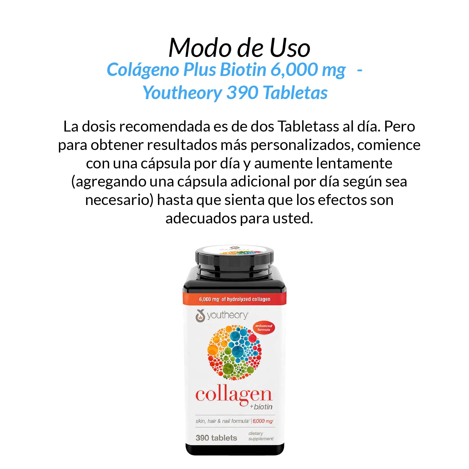 Collagen Plus Biotin, 390 tabletas- Youtheory