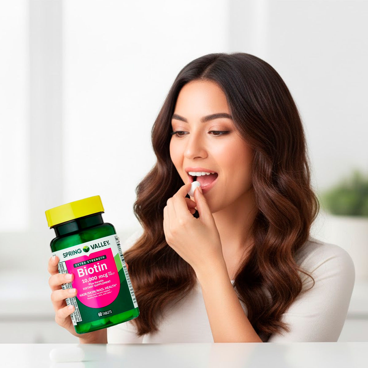 Spring Valley Suplemento de Biotina – Cabello, Piel y Uñas – 10,000 mcg 60 cápsulas